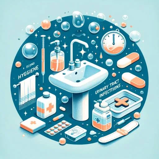 Hygiene and treatment essentials for UTI prevention: soap bubbles, clean water, and antibiotics